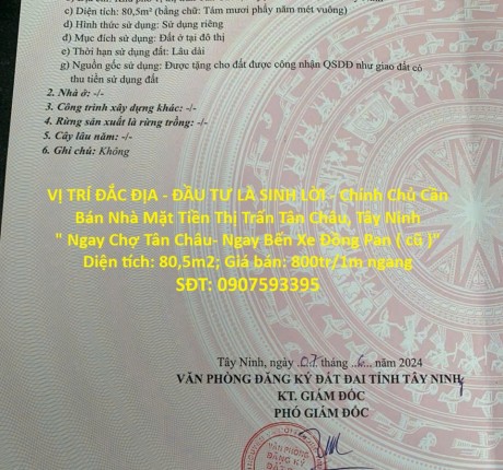 VỊ TRÍ ĐẮC ĐỊA - ĐẦU TƯ LÀ SINH LỜI - Chính Chủ Cần Bán Nhà Mặt Tiền Thị Trấn Tân Châu, Tây Ninh