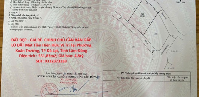 ĐẤT ĐẸP - GIÁ RẺ- CHÍNH CHỦ CẦN BÁN GẤP LÔ ĐẤT Mặt Tiền Hiện Hữu Vị Trí Tại TP Đà Lạt, Lâm Đồng