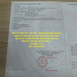 ĐẦU TƯ SINH LỜI - GIÁ TỐT - Cần Bán Đất Khu phố Vạn Hạnh, 01/ Đường Tuệ Tĩnh Phường Phú Mỹ, HCM