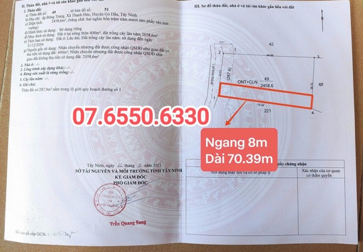 ĐẤT ĐẸP - ĐẦU TƯ SINH LỜI - Chính Chủ Cần Bán Lô Đất  xã Thạnh Đức, Tây Ninh