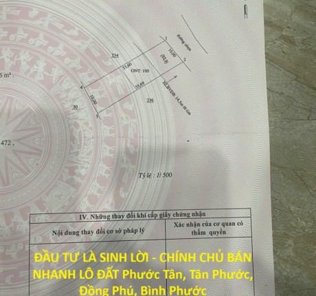 ĐẦU TƯ LÀ SINH LỜI - CHÍNH CHỦ BÁN NHANH LÔ ĐẤT Phước Tân, Tân Phước, Đồng Phú, Bình Phước
