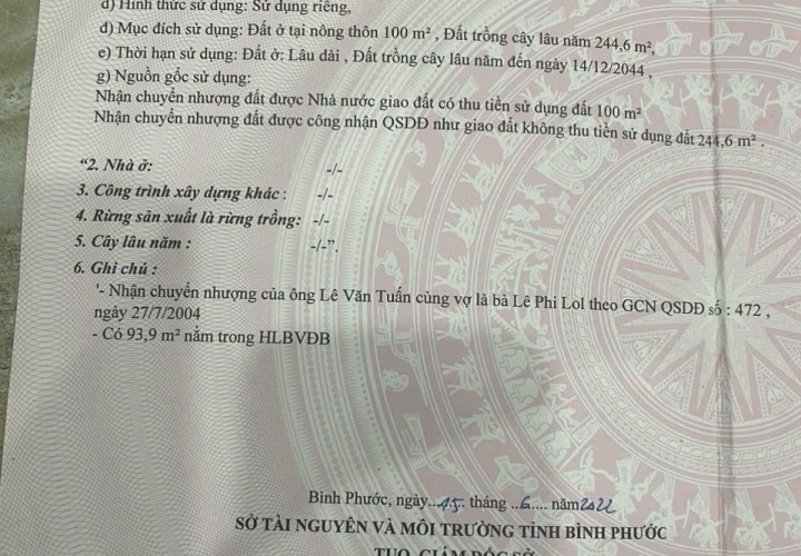 ĐẦU TƯ LÀ SINH LỜI - CHÍNH CHỦ BÁN NHANH LÔ ĐẤT Phước Tân, Tân Phước, Đồng Phú, Bình Phước