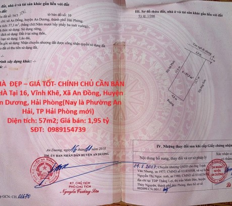 NHÀ ĐẸP – GIÁ TỐT- CHÍNH CHỦ CẦN BÁN NHÀ Tại Xã An Đồng, Huyện An Dương, Hải Phòng