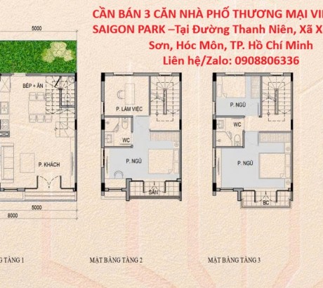 CẦN BÁN 3 CĂN NHÀ PHỐ THƯƠNG MẠI VINHOMES SAIGON PARK –Tại Đ. Thanh Niên, X.Xuân Thới Sơn, Hóc Môn