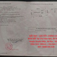 ĐẤT ĐẸP – GIÁ TỐT- CHÍNH CHỦ CẦN BÁN ĐẤT Tại Chợ Bàu lâm, Xã Bàu Lâm, Huyện Xuyên Mộc, Bà Rịa - Vũng Tàu