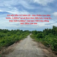 CƠ HỘI ĐẦU TƯ SINH LỜI - Siêu Phẩm Làm Nhà Vườn  1.000m² tại xã Bình Đức, Bến Lức, Long An.