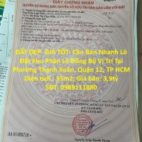 ĐẤT ĐẸP- GIÁ TỐT- Cần Bán Nhanh Lô Đất Khu Phân Lô Đồng Bộ Vị Trí Tại Quận 12, TP HCM