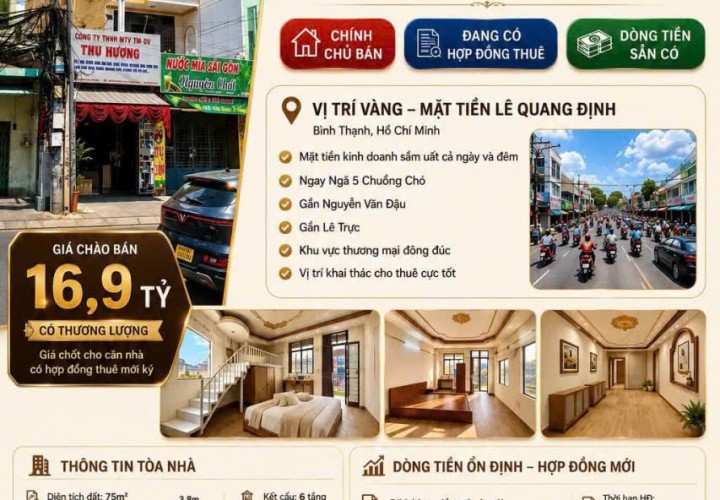 HOT HOT –CẦN BÁN CĂN NHÀ -TÒA NHÀ CHDV 6 TẦNG DÒNG TIỀN ỔN ĐỊNH-MT Lê Quang Định, Bình Thạnh, TP.HCM