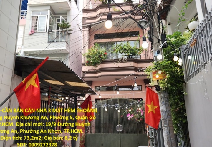 HOT HOT –CẦN BÁN CĂN NHÀ 3 MẶT HẺM THOÁNG Tại Đường Huỳnh Khương An, Phường 5, Quận Gò Vấp, TP.HCM