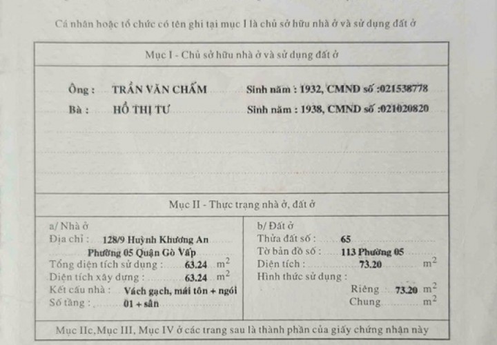 HOT HOT –CẦN BÁN CĂN NHÀ 3 MẶT HẺM THOÁNG Tại Đường Huỳnh Khương An, Phường 5, Quận Gò Vấp, TP.HCM