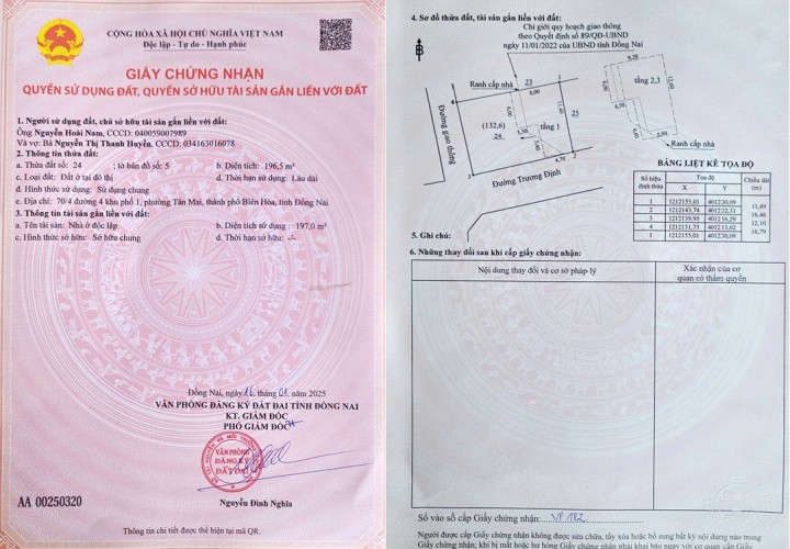 Chính chủ bán Nhà Lô Góc 2 Mặt Tiền Đường Trương Định,  Tân Mai, TP Biên Hòa, Tỉnh Đồng Nai