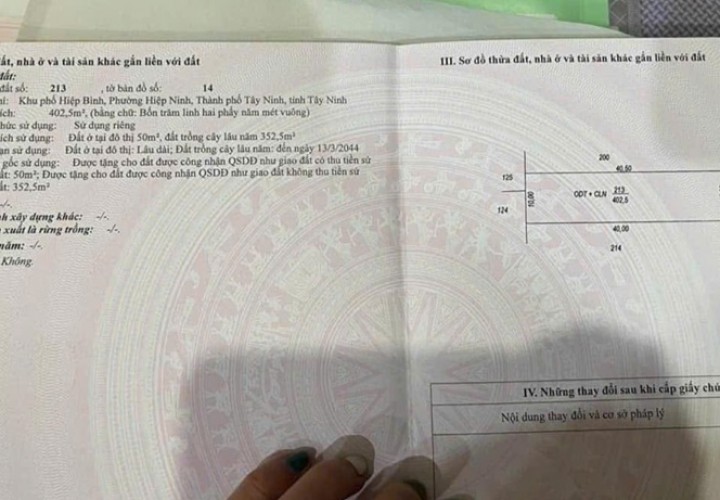 ĐẤT ĐẸP –GIÁ ĐẦU TƯ – CHÍNH CHỦ CẦN BÁN ĐẤT Tại Khu Phố Hiệp Bình, Phường Hiệp Ninh, TP Tây Ninh, tỉnh Tây Ninh