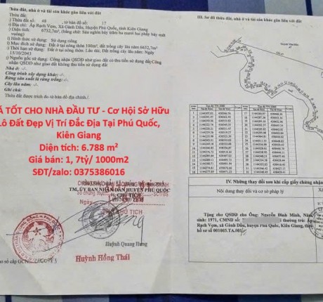 GIÁ TỐT CHO NHÀ ĐẦU TƯ - Cơ Hội Sở Hữu Lô Đất Đẹp Vị Trí Đắc Địa Tại Phú Quốc, Kiên Giang