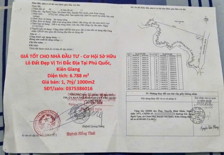 GIÁ TỐT CHO NHÀ ĐẦU TƯ - Cơ Hội Sở Hữu Lô Đất Đẹp Vị Trí Đắc Địa Tại Phú Quốc, Kiên Giang