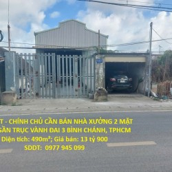 HOT HOT - CHÍNH CHỦ CẦN BÁN NHÀ XƯỞNG 2 MẶT TIỀN - GẦN TRỤC VÀNH ĐAI 3 BÌNH CHÁNH, TPHCM