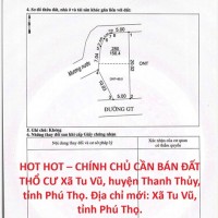 HOT HOT – CHÍNH CHỦ CẦN BÁN ĐẤT THỔ CƯ Xã Tu Vũ, huyện Thanh Thủy, tỉnh Phú Thọ