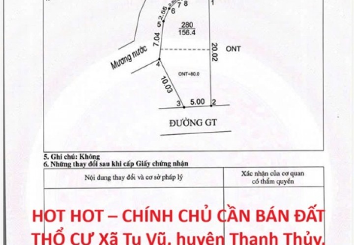 HOT HOT – CHÍNH CHỦ CẦN BÁN ĐẤT THỔ CƯ Xã Tu Vũ, huyện Thanh Thủy, tỉnh Phú Thọ