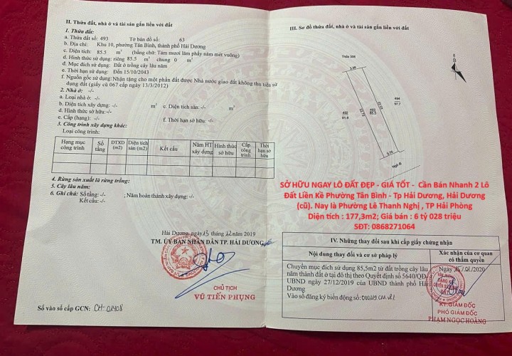 SỞ HỮU NGAY LÔ ĐẤT ĐẸP - GIÁ TỐT -  Cần Bán Nhanh 2 Lô Đất Liền Kề Vị Trí Tại Phường Tân Bình - Tp Hải Dương