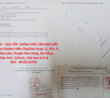 ĐẤT ĐẸP – GIÁ TỐT- CHÍNH CHỦ CẦN BÁN ĐẤT Tại Khu A, Xã Hòa Liên, Huyện Hòa Vang, Đà Nẵng