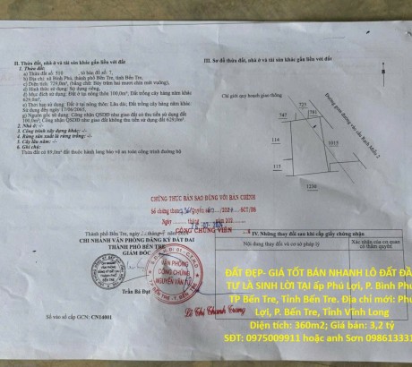 ĐẤT ĐẸP- GIÁ TỐT BÁN NHANH LÔ ĐẤT ĐẦU TƯ LÀ SINH LỜI TẠI TP Bến Tre, Tỉnh Bến Tre