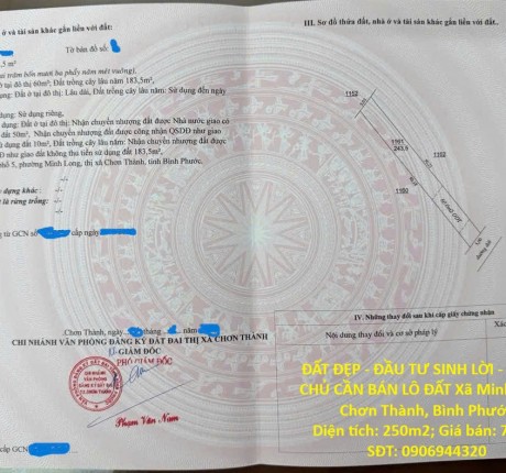 ĐẤT ĐẸP - ĐẦU TƯ SINH LỜI - CHÍNH CHỦ CẦN BÁN LÔ ĐẤT Xã Minh Long, Chơn Thành, Bình Phước