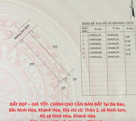 ĐẤT ĐẸP – GIÁ TỐT- CHÍNH CHỦ CẦN BÁN ĐẤT Tại Đá Bàn, Bắc Ninh Hòa, Khánh Hòa