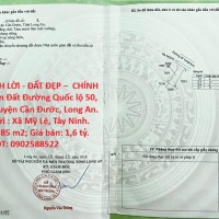 ĐẦU TƯ SINH LỜI - ĐẤT ĐẸP –  CHÍNH CHỦ Cần Bán Đất Đường Quốc lộ 50, Xã Mỹ Lệ, Huyện Cần Đước, Long An.