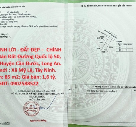 ĐẦU TƯ SINH LỜI - ĐẤT ĐẸP – CHÍNH CHỦ Cần Bán Đất Đường Quốc lộ 50, Xã Mỹ Lệ, Huyện Cần Đước, Long An.