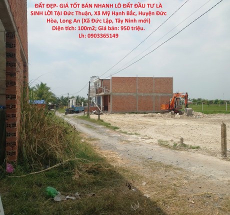 ĐẤT ĐẸP- GIÁ TỐT BÁN NHANH LÔ ĐẤT ĐẦU TƯ LÀ SINH LỜI TẠI huyện Đức Hòa, Long An