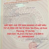 ĐẤT ĐẸP- GIÁ TỐT BÁN NHANH LÔ ĐẤT ĐẦU TƯ LÀ SINH LỜI TẠI TP xã Đoài Phương, TP Hà Nội