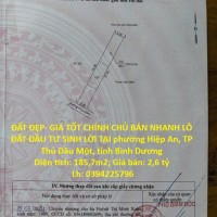 ĐẤT ĐẸP- GIÁ TỐT CHÍNH CHỦ BÁN NHANH LÔ ĐẤT ĐẦU TƯ SINH LỜI TẠI TP Thủ Dầu Một, tỉnh Bình Dương