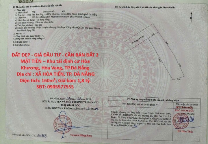 ĐẤT ĐẸP - GIÁ ĐẦU TƯ - CẦN BÁN ĐẤT 2 MẶT TIỀN – Khu tái định cư Hòa Khương, Hòa Vang, TP.Đà Nẵng