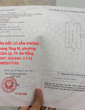 HOT HOT –CẦN BÁN ĐẤT CÓ SẴN PHÒNG TRỌ - Đường Hoàng Tăng Bí, phường Hòa An, quận Cẩm Lệ, TP. Đà Nẵng