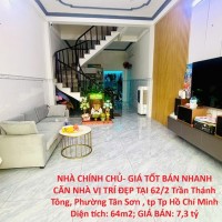 NHÀ CHÍNH CHỦ- GIÁ TỐT BÁN NHANH CĂN NHÀ VỊ TRÍ ĐẸP TẠI Phường Tân Sơn ,Tp Hồ Chí Minh