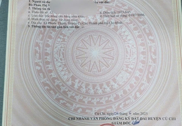 HOT HOT HOT Chính Chủ Bán Nhanh Lô Đất Vị Trí Đắc Địa Tại Phước Thạnh, Củ Chi, TP Hồ Chí Minh