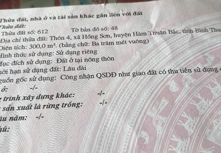 HOT HOT – CHÍNH CHỦ CẦN BÁN 2 LÔ ĐẤT LIỀN KỀ TẠI X. Hồng Sơn, H. Hàm Thuận Bắc, T. Bình Thuận