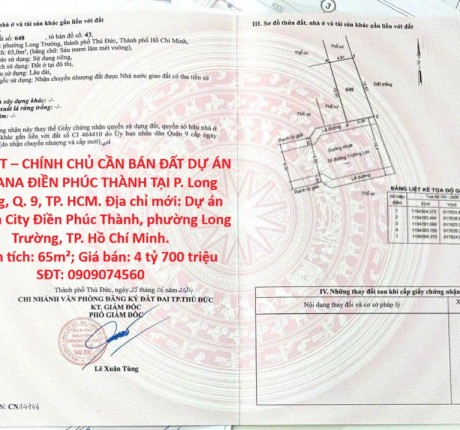 HOT HOT – CHÍNH CHỦ CẦN BÁN ĐẤT DỰ ÁN CENTANA ĐIỀN PHÚC THÀNH TẠI P. Long Trường, Q. 9, TP. HCM