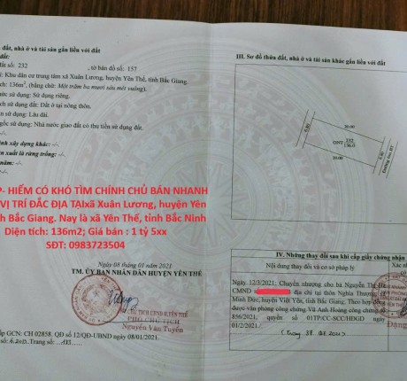 ĐẤT ĐẸP- HIẾM CÓ KHÓ TÌM CHÍNH CHỦ BÁN NHANH LÔ ĐẤT VỊ TRÍ ĐẮC ĐỊA TẠI huyện Yên Thế, tỉnh Bắc Giang