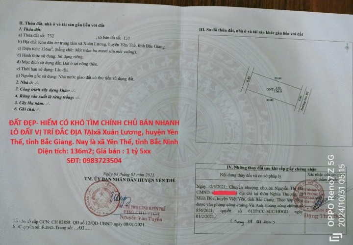 ĐẤT ĐẸP- HIẾM CÓ KHÓ TÌM CHÍNH CHỦ BÁN NHANH LÔ ĐẤT VỊ TRÍ ĐẮC ĐỊA TẠI huyện Yên Thế, tỉnh Bắc Giang