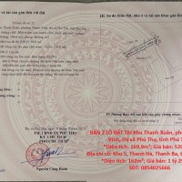 HOT HOT – CHÍNH CHỦ CẦN BÁN 2 LÔ ĐẤT TẠI TX. PHÚ THỌ VÀ H. THANH BA, tỉnh Phú Thọ.