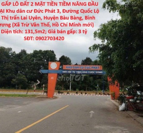 ĐẤT ĐẸP- GIÁ TỐT CHÍNH CHỦ BÁN GẤP LÔ ĐẤT 2 MẶT TIỀN TIỀM NĂNG ĐẦU TƯ TẠI Bàu Bàng, Bình Dương