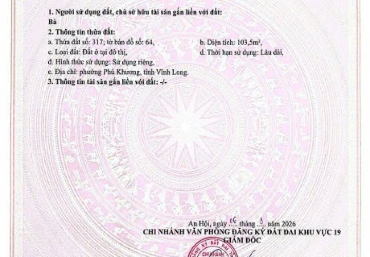 VỊ TRÍ ĐẸP - GIÁ TỐT - CHÍNH CHỦ BÁN ĐẤT THỔ CƯ Đường Nguyễn Thị Định, Phường Phú Khương, TP Bến Tre