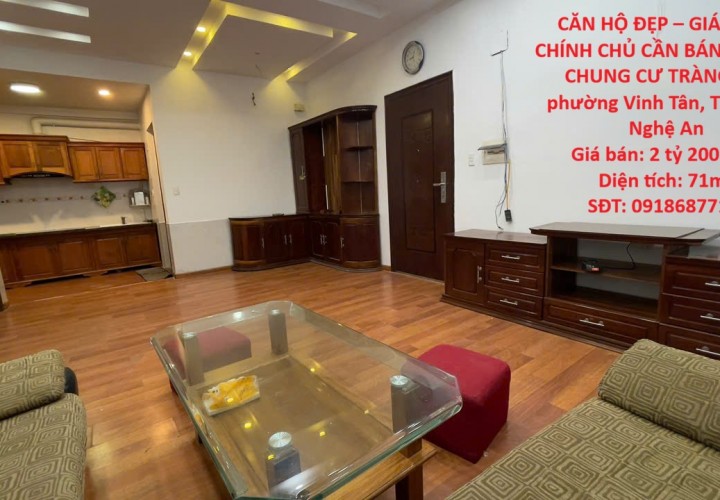 CĂN HỘ ĐẸP – GIÁ TỐT –CHÍNH CHỦ CẦN BÁN CĂN HỘ CHUNG CƯ TRÀNG AN, phường Vinh Tân, TP. Vinh, Nghệ An