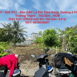 ĐẤT ĐẸP - GIÁ TỐT - Bán GẤP Lô Đất Tiềm Năng  Đường 4 Phường Trường Thạnh , Thủ Đức , HCM