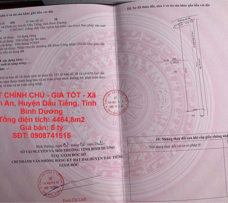 ĐẤT CHÍNH CHỦ - GIÁ TỐT - Xã Định An, Huyện Dầu Tiếng, Tỉnh Bình Dương