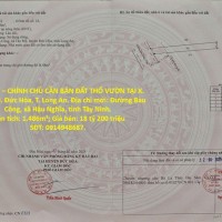 HOT HOT – CHÍNH CHỦ CẦN BÁN ĐẤT THỔ VƯỜN TẠI X. Tân Mỹ, H. Đức Hòa, T. Long An