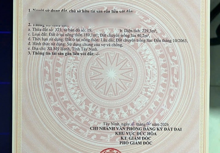 ĐẦU TƯ SINH LỜI – CHÍNH CHỦ CẦN BÁN ĐẤT Tại Xã Mỹ Hạnh Nam, Huyện Đức Hòa, Long An