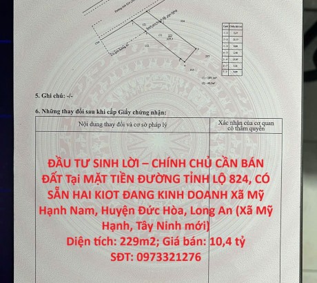 ĐẦU TƯ SINH LỜI – CHÍNH CHỦ CẦN BÁN ĐẤT Tại Xã Mỹ Hạnh Nam, Huyện Đức Hòa, Long An