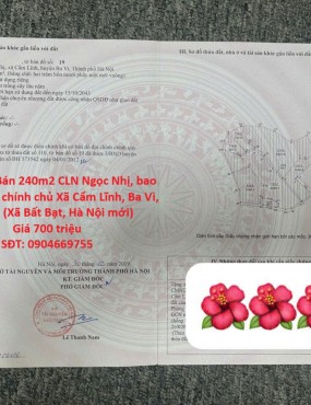 Chính Chủ Bán 240m2 CLN Ngọc Nhị, bao sang tên, sổ chính chủ Xã Cẩm Lĩnh, Ba Vì, Hà Nội