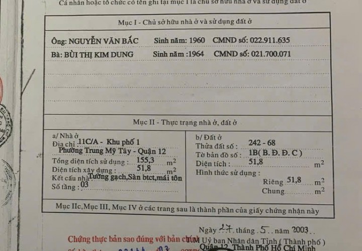 QUỸ ĐẤT HIẾM -BÁN ĐẤT 488M² THỔ CƯ – MẶT TIỀN KÉP NGUYỄN ẢNH THỦ, P.Trung Mỹ Tây, Q.12, TP.HCM